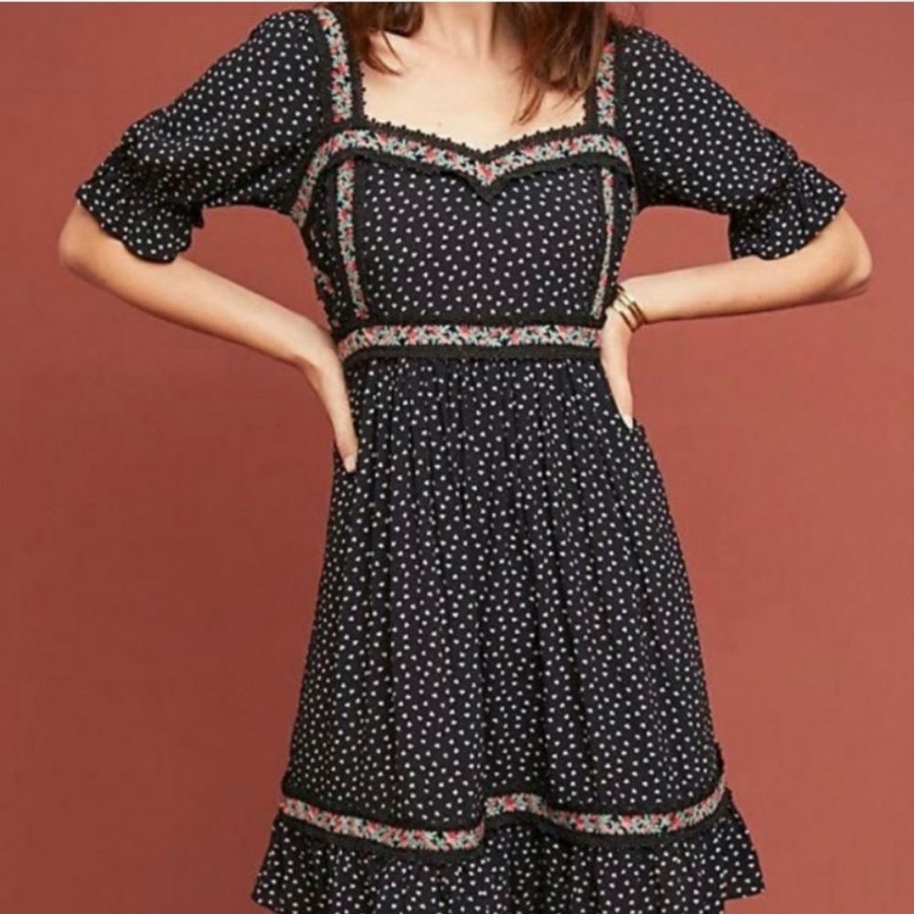 Love Sam Cassandra Embroidered Puff Sleeve Mini Dress Anthropologie S